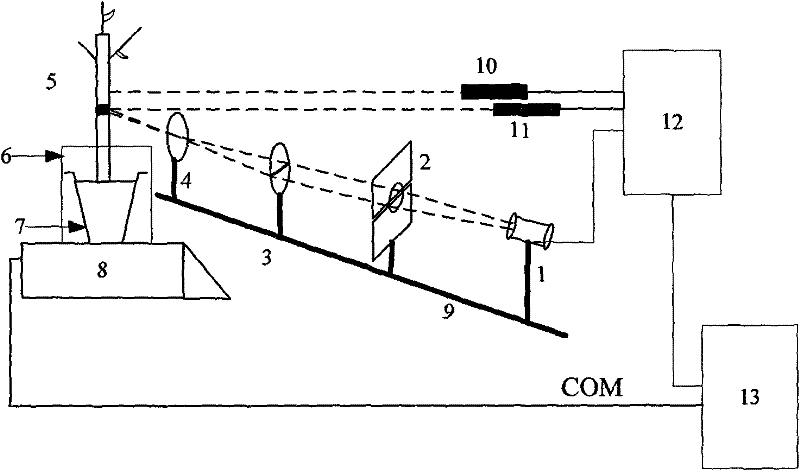 Laser heat pulse-based plant stem flow and transpiration water consumption detection device