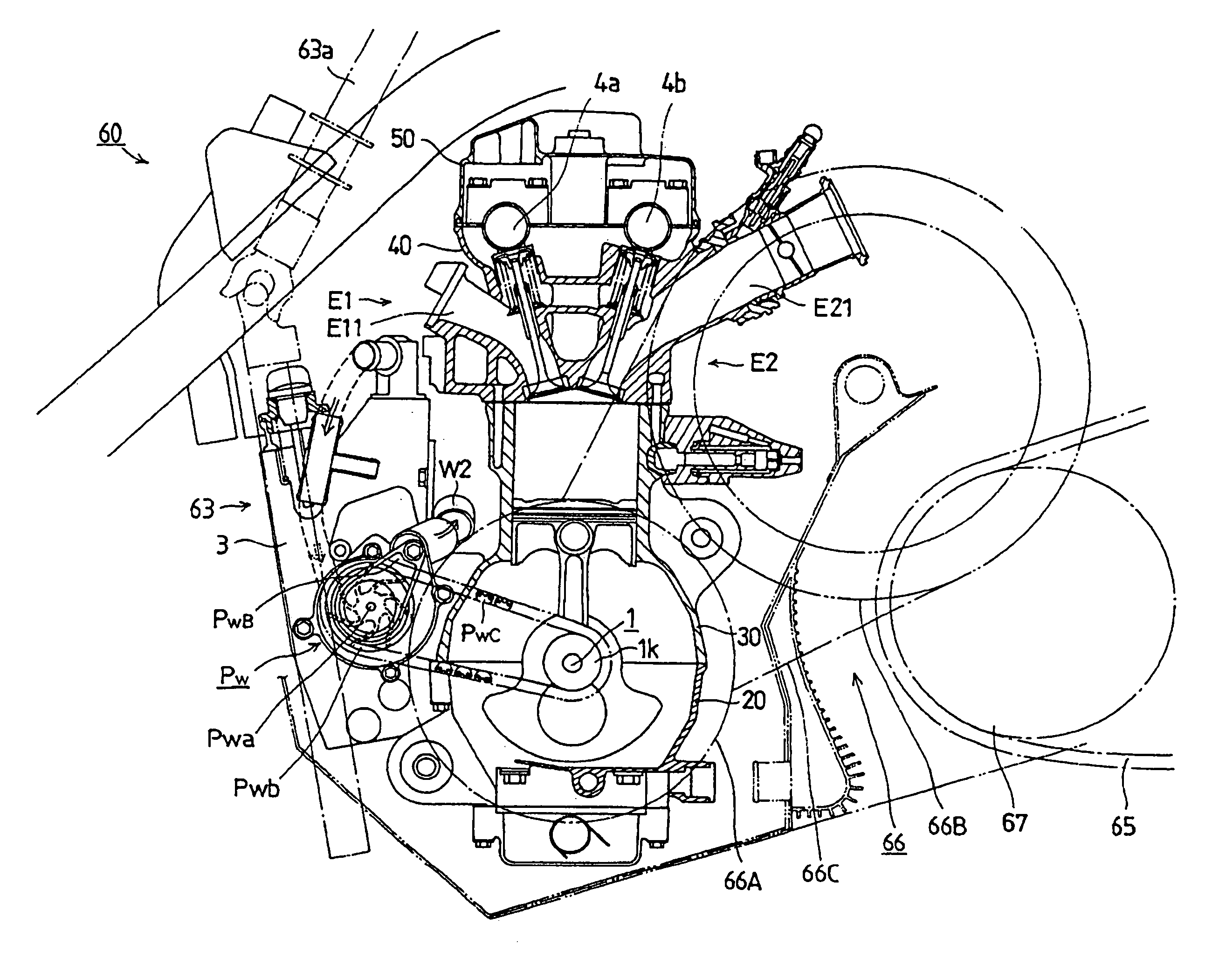 Snowmobile, and the arrangement of the engine and accessory components thereof