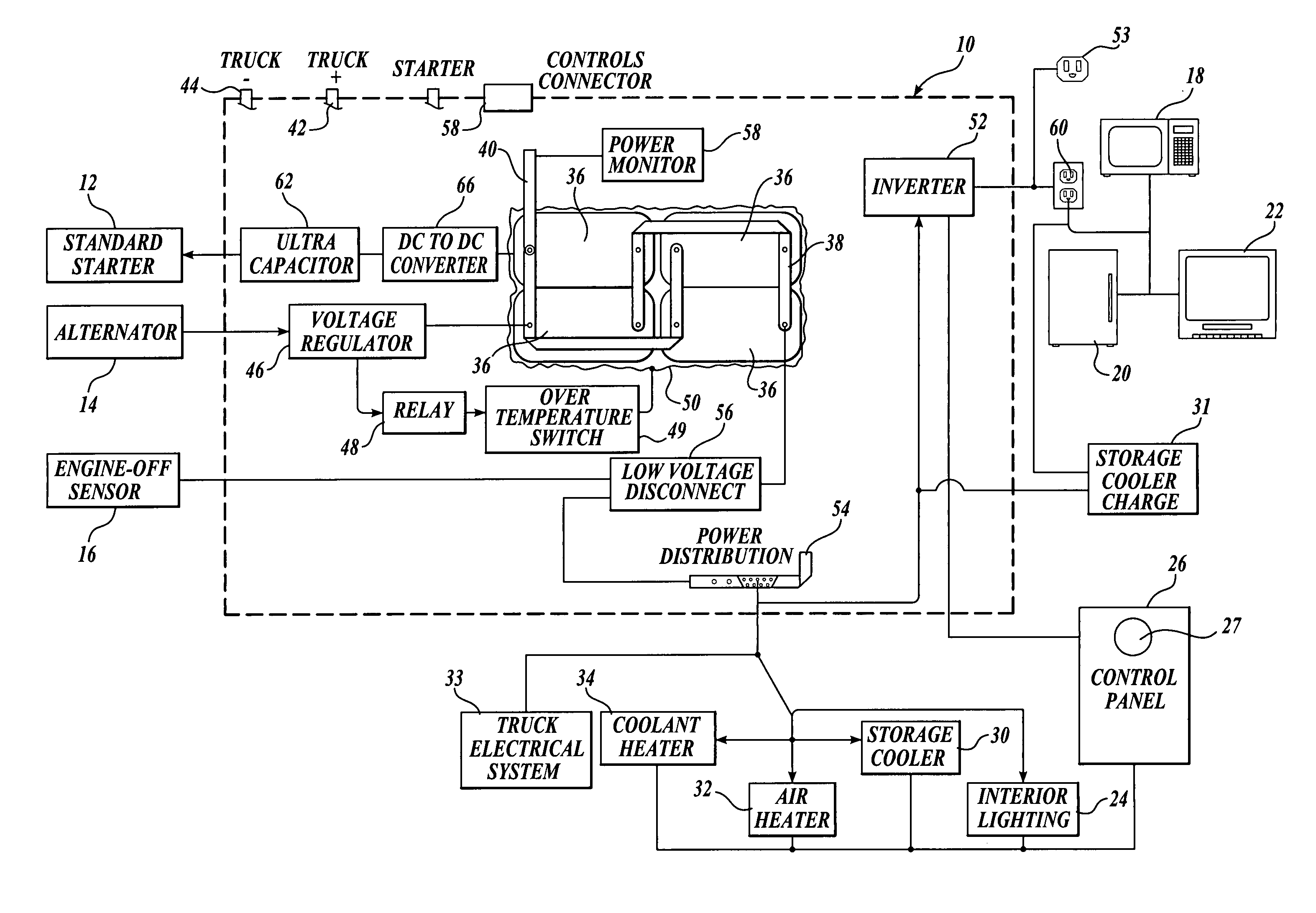 Electrical power system for vehicles requiring electrical power while the vehicle engine is not in operation