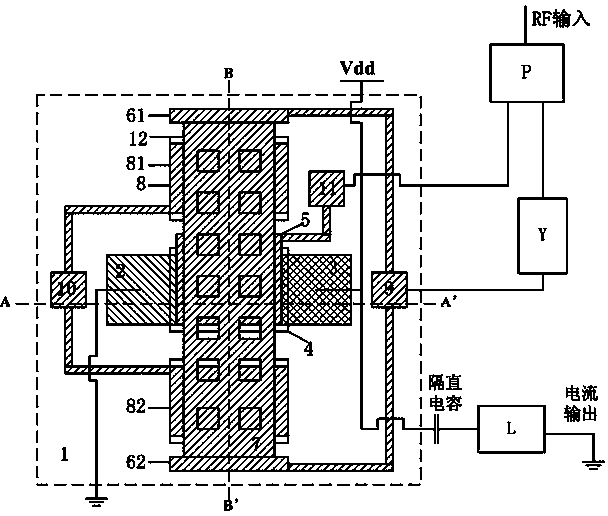 Micromechanical silicon-based clamped beam-based frequency detector and detection method