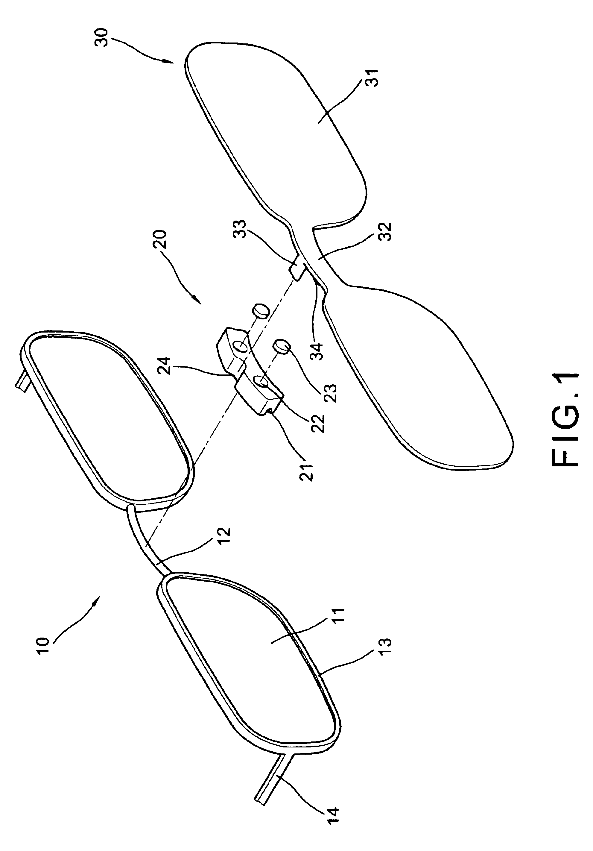 Three pieces combinative eyeglasses