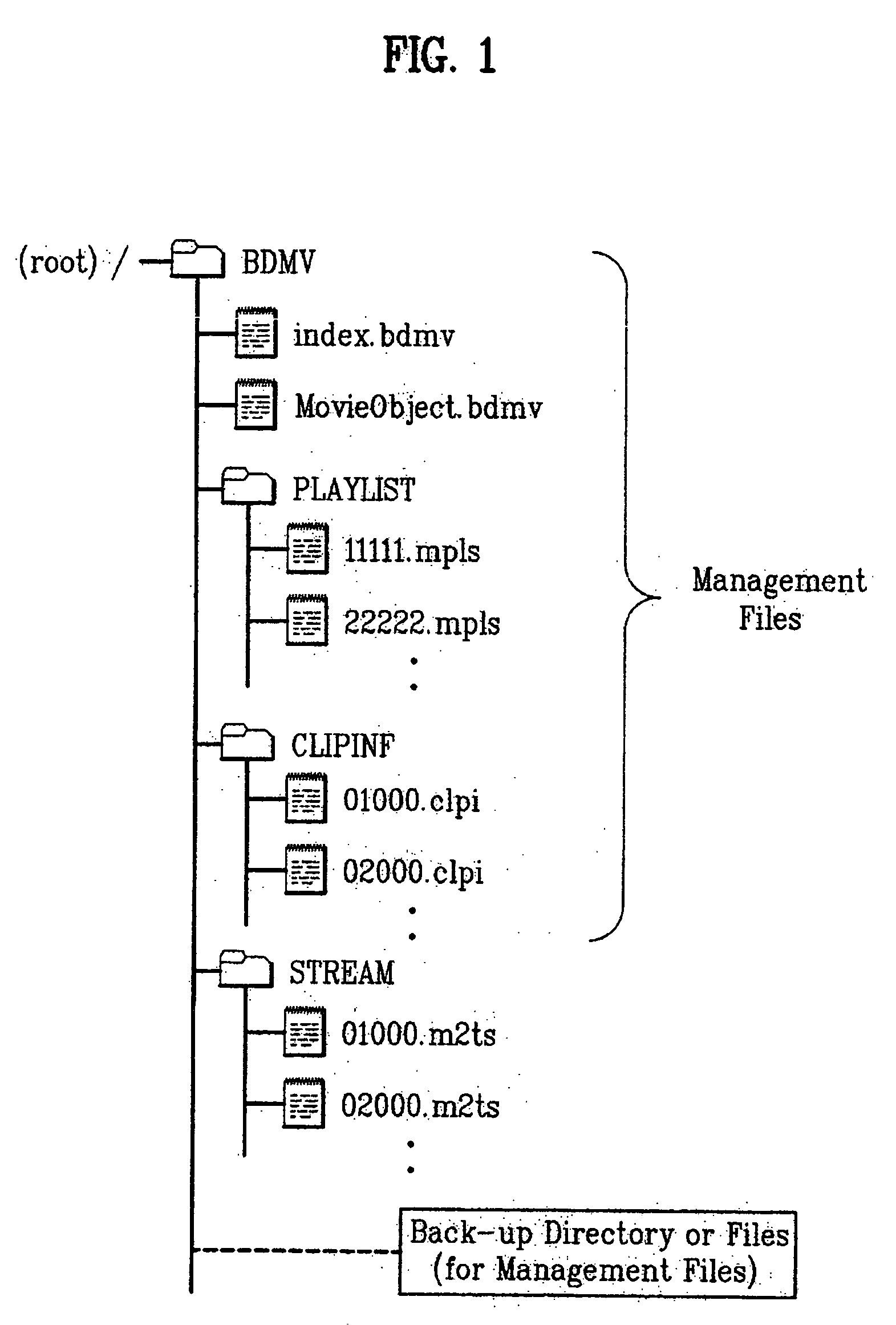 Recording medium having a data structure for backing up management files and recording and reproducing methods and apparatuses