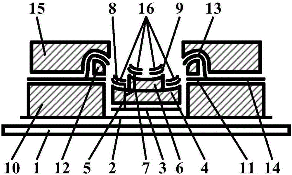 Luminescent display with annular convex polygon prism laminated cathode arc gated structure