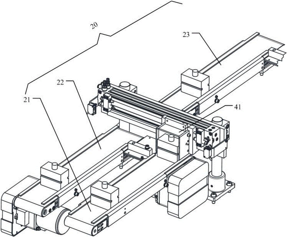 One-directional transporting device for workpieces between assembly lines