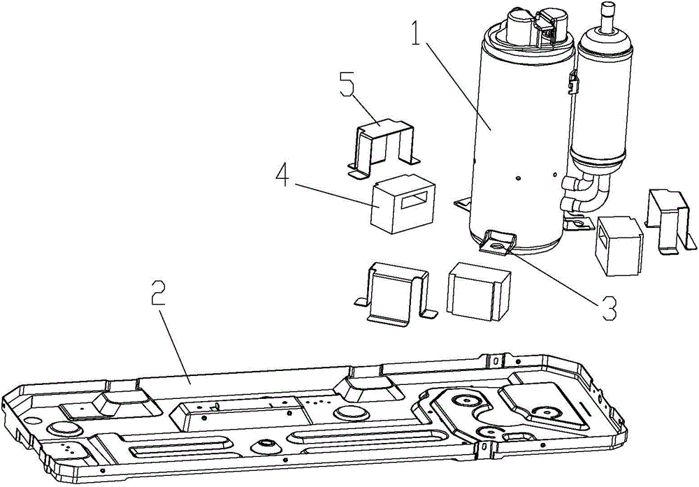 Vibration attenuation mounting structure and compressor with same