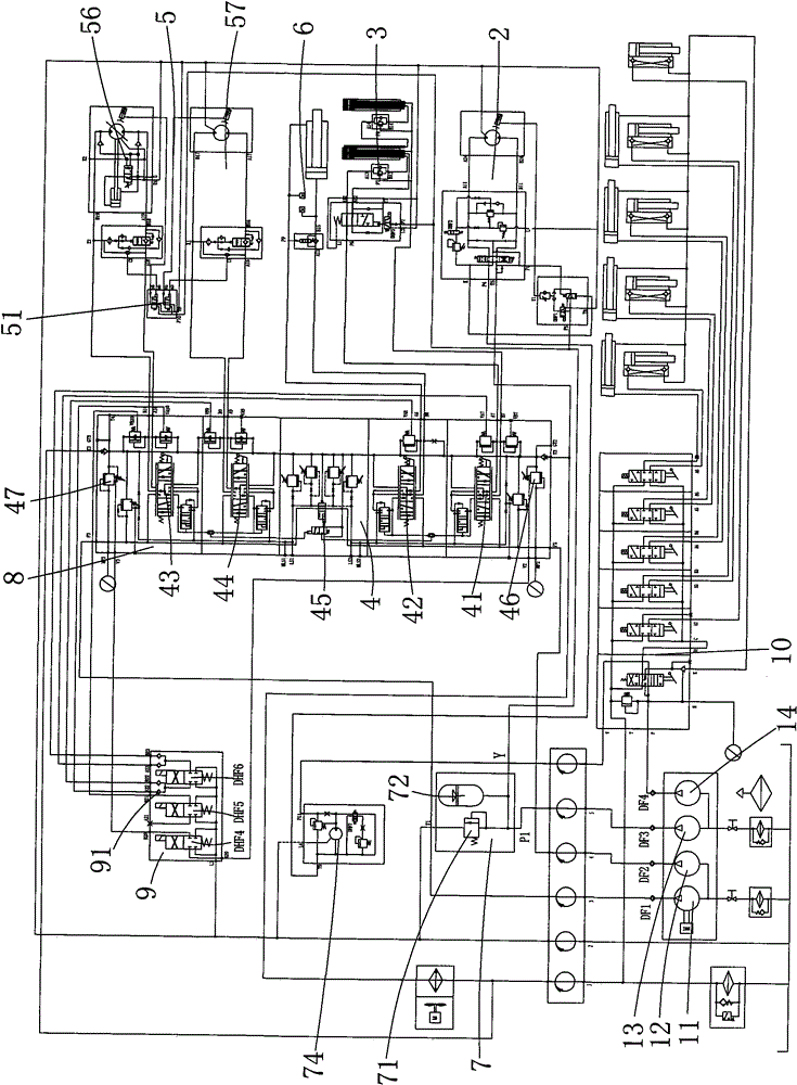 Hydraulic system of mechanically operated quadruple pump