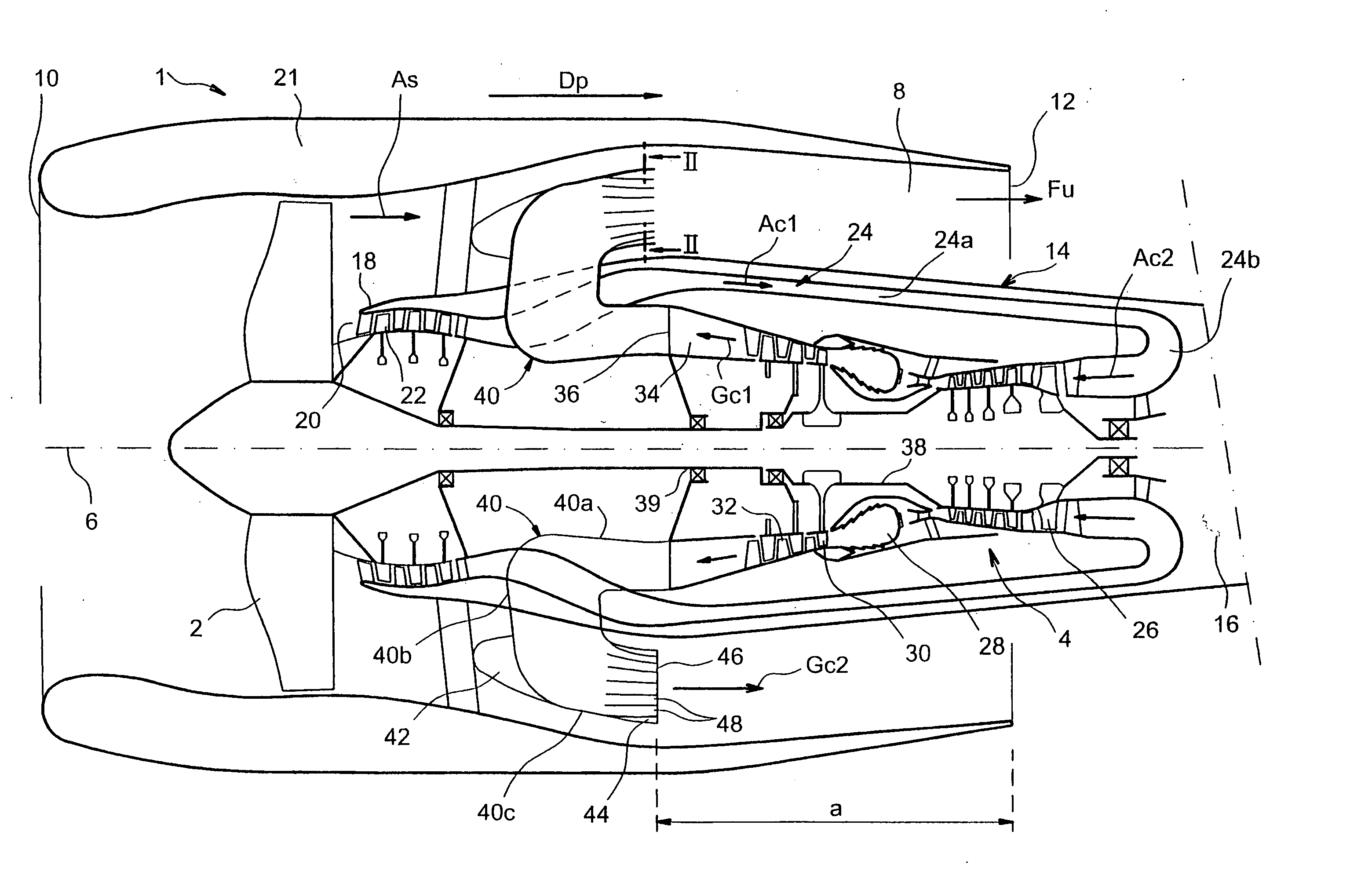 Turbomachine with low noise emissions for aircraft