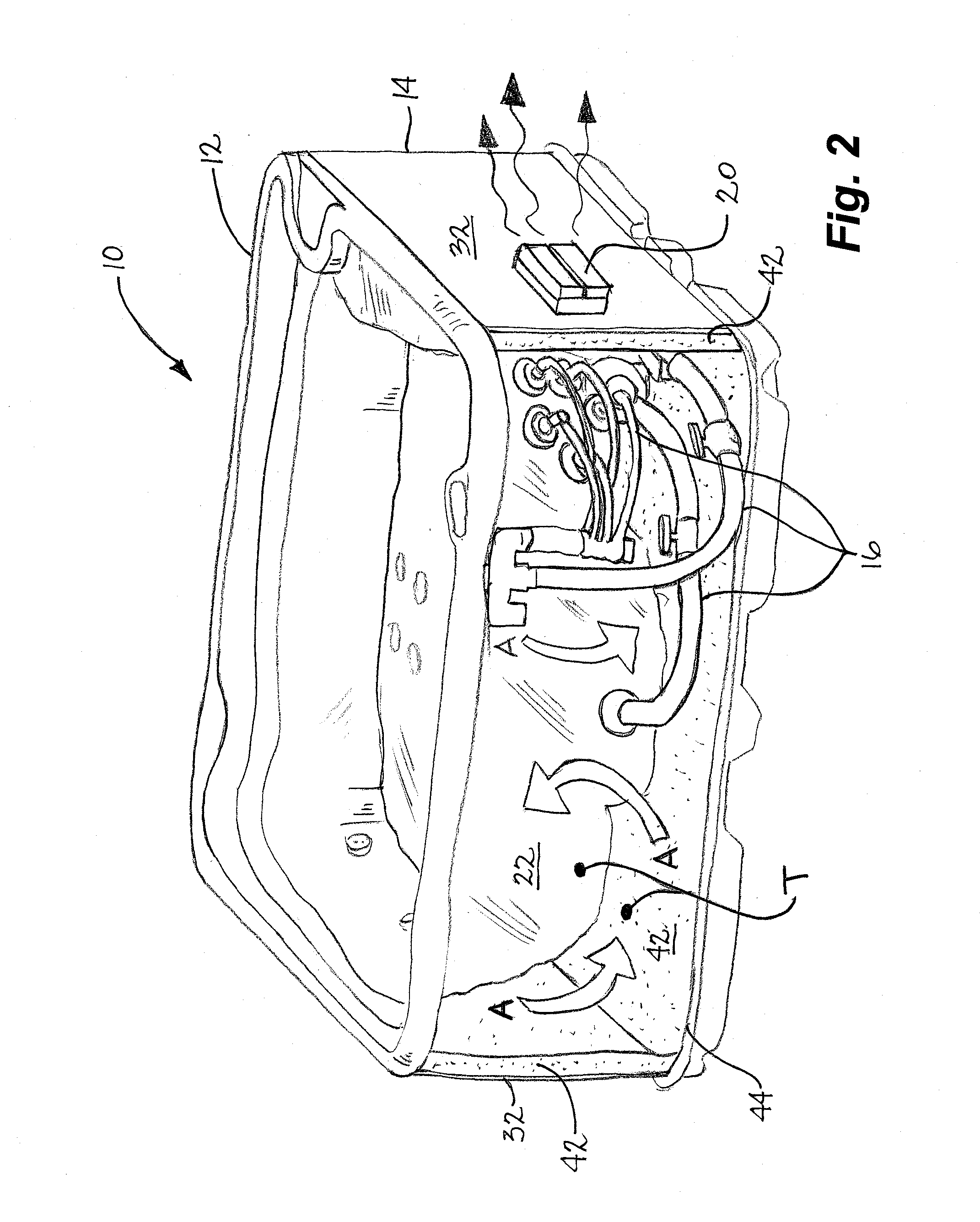 Temperature conditioning of air about a spa vessel