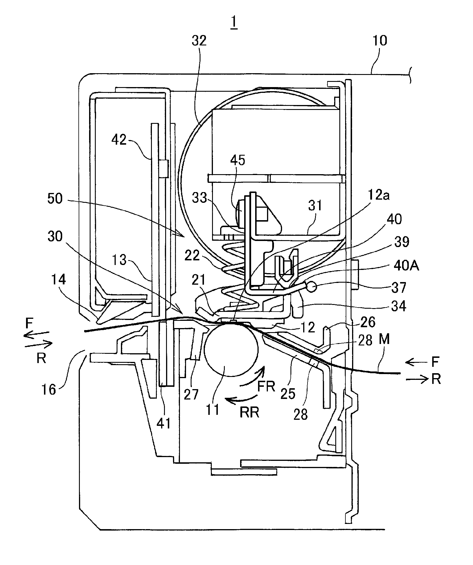 Printing device, printhead, and method of positioning print media in a printer