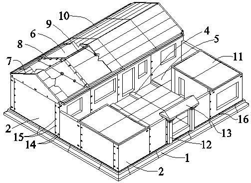 Fully-prefabricated hybrid bearing house and construction method