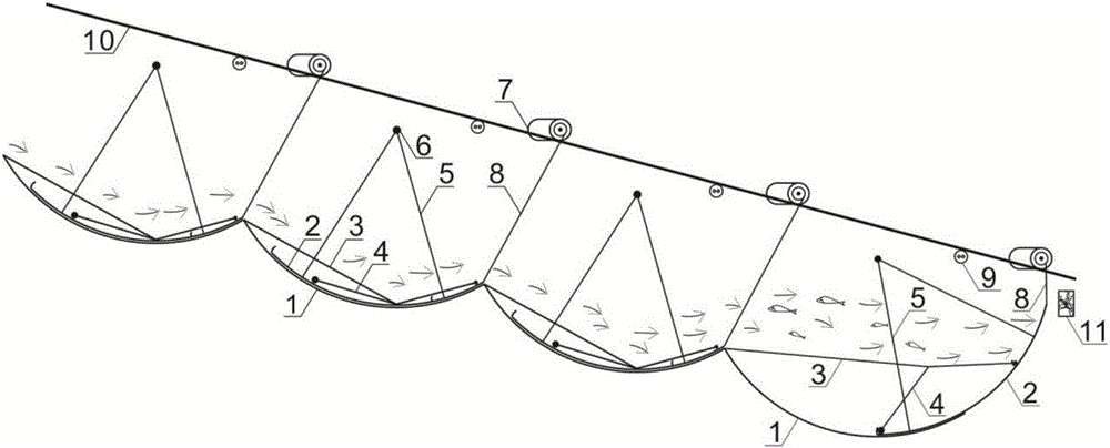 Multi-stage superimposed arc type fish passage and fish passing method