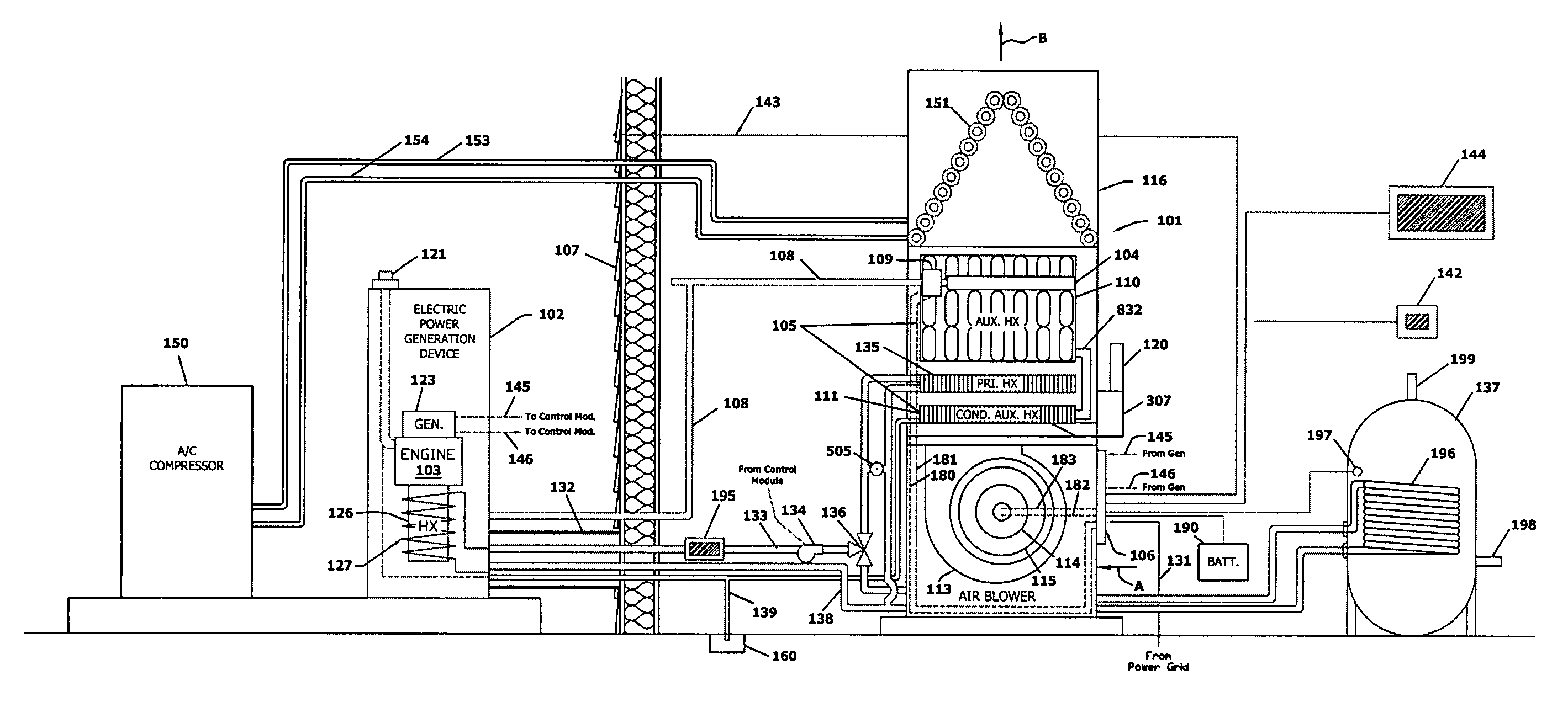 System and method for warm air space heating with electrical power generation