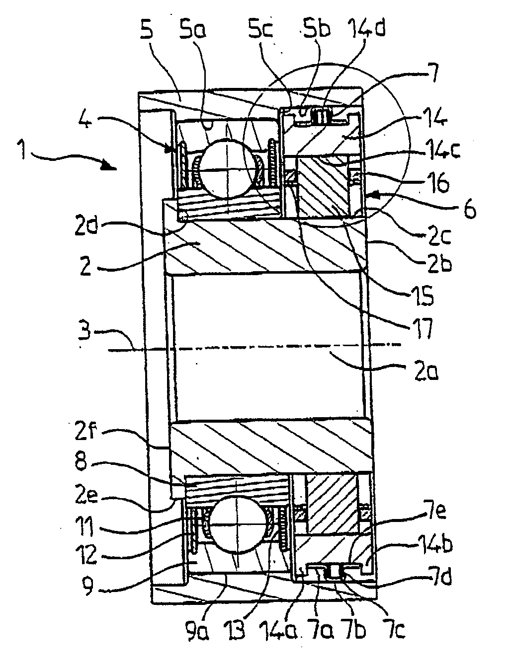 Freewheel bearing device with torque limiter