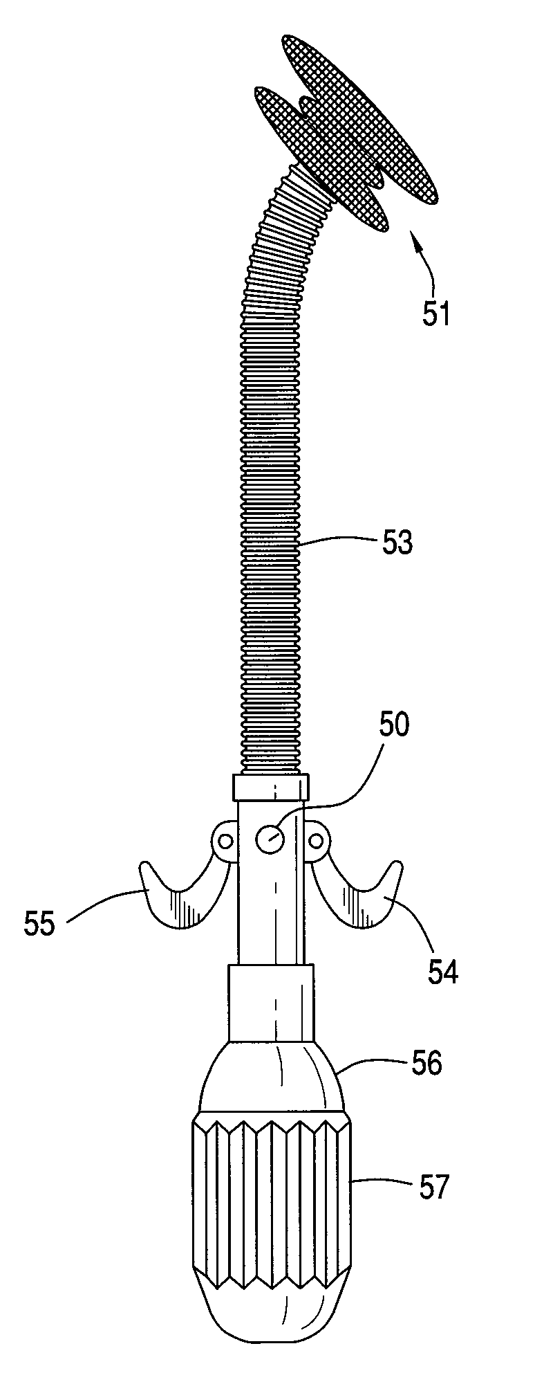 Steerable atrial septal occluder implantation device with flexible neck