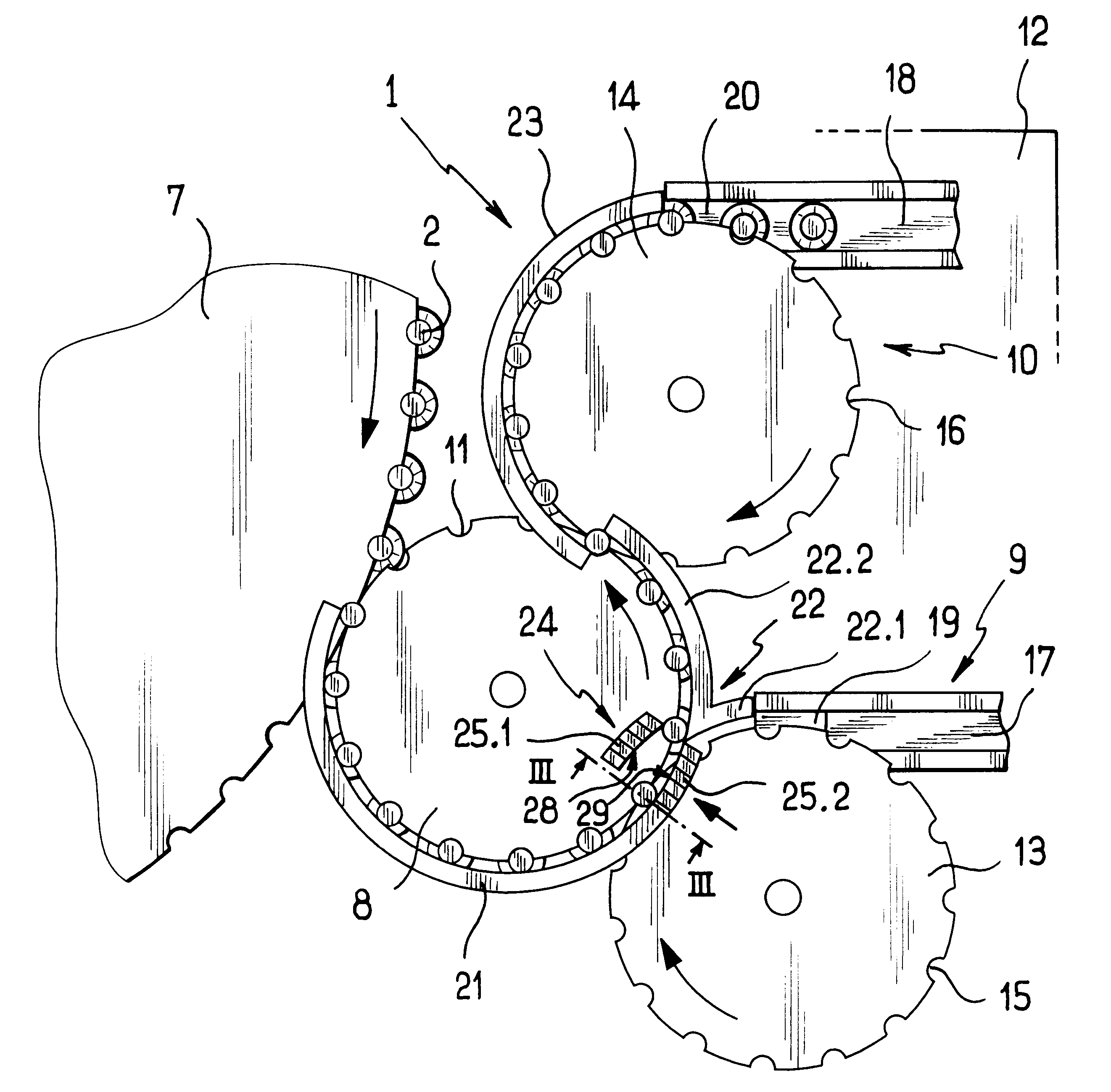 Receptacle-transfer installation including a deflector member