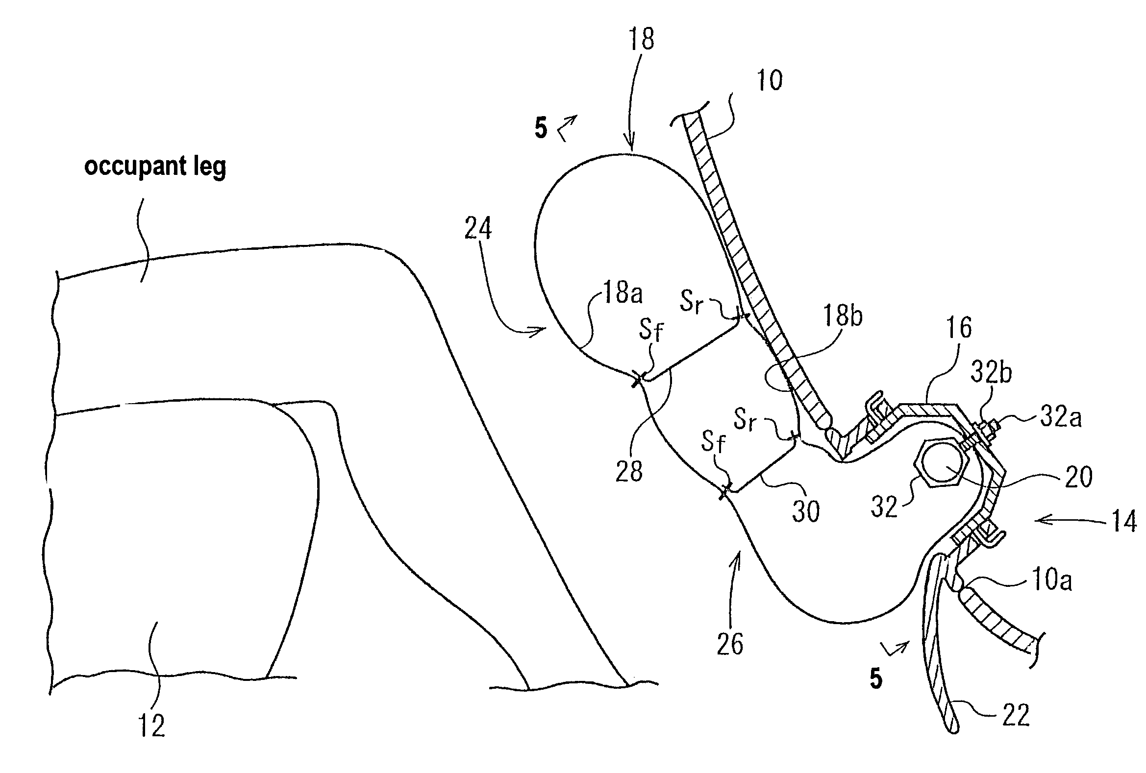 Kneebag and occupant leg protection system