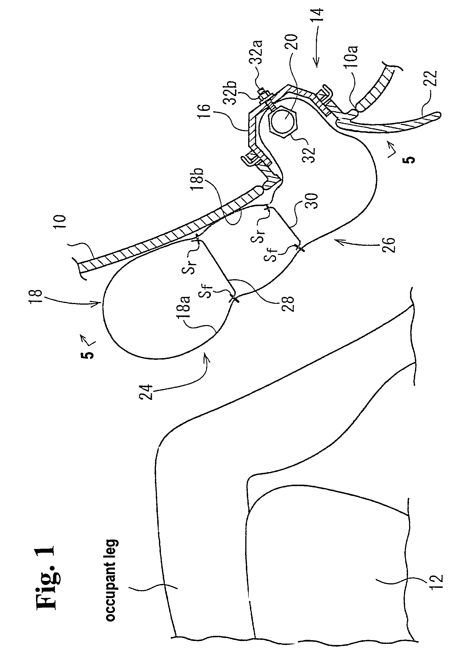 Kneebag and occupant leg protection system