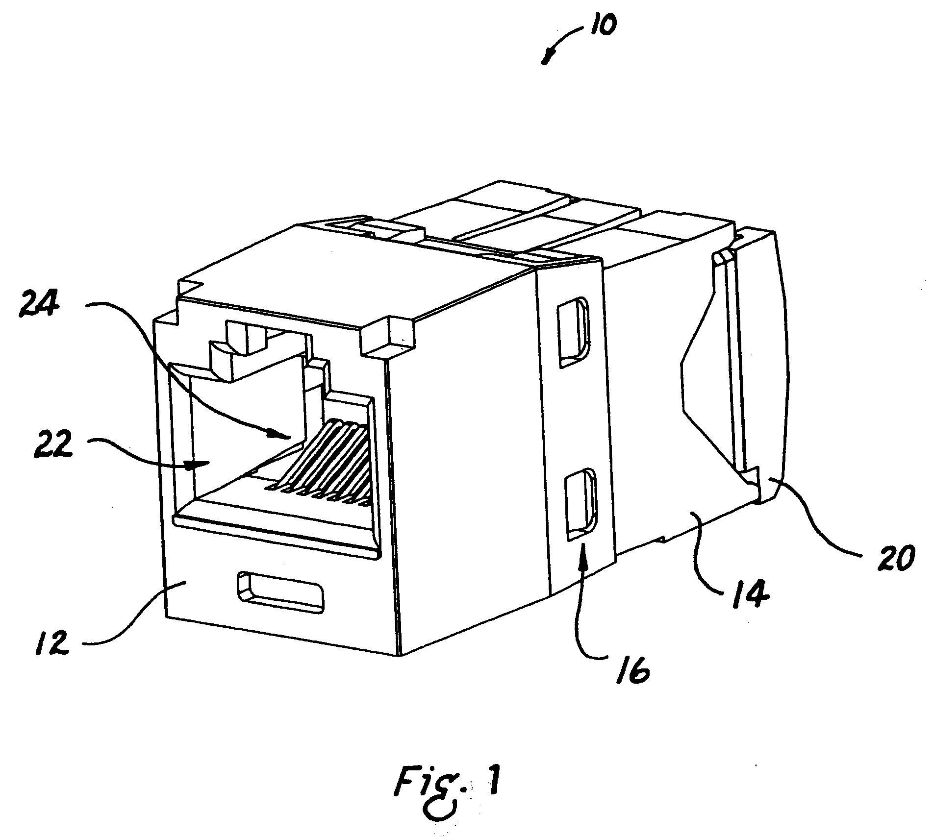 Communications connector with crimped contacts