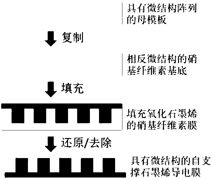 A kind of flexible self-supporting graphene conductive film with microstructure pattern on the surface and its preparation method