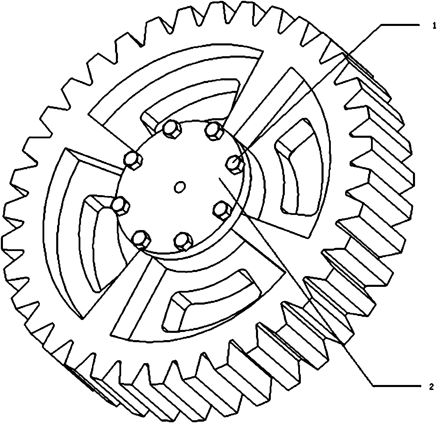 Vibration reduction gear with two-dimensional quasi-phonon crystals