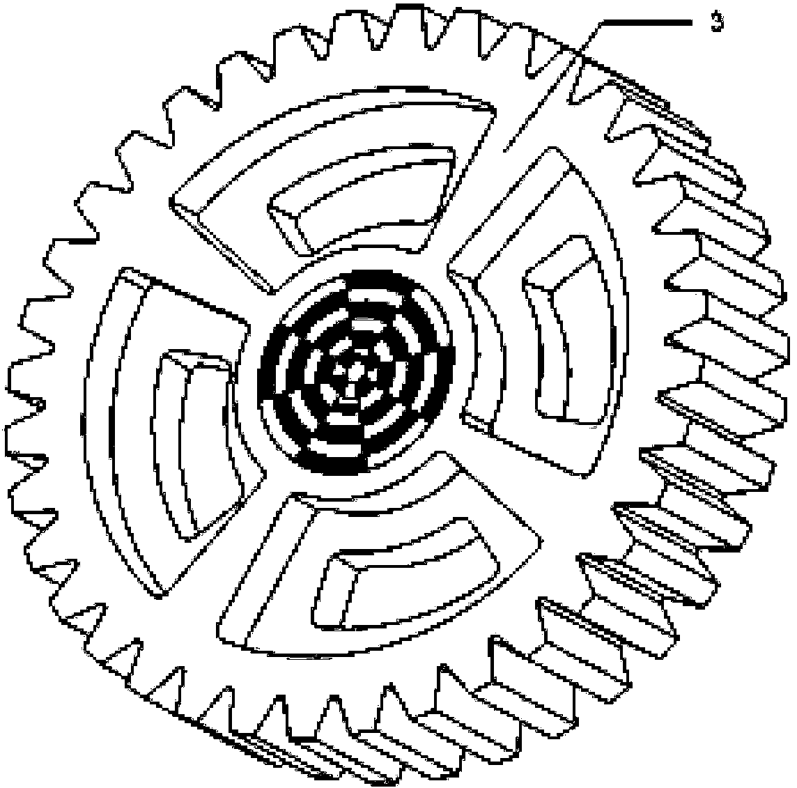 Vibration reduction gear with two-dimensional quasi-phonon crystals