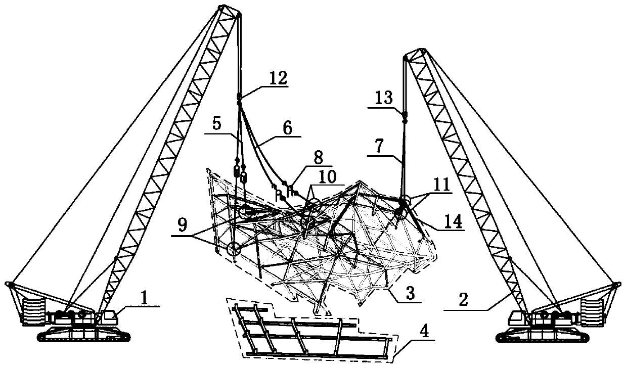 Space grid structure turn-over and base stripping construction method based on BIM technology