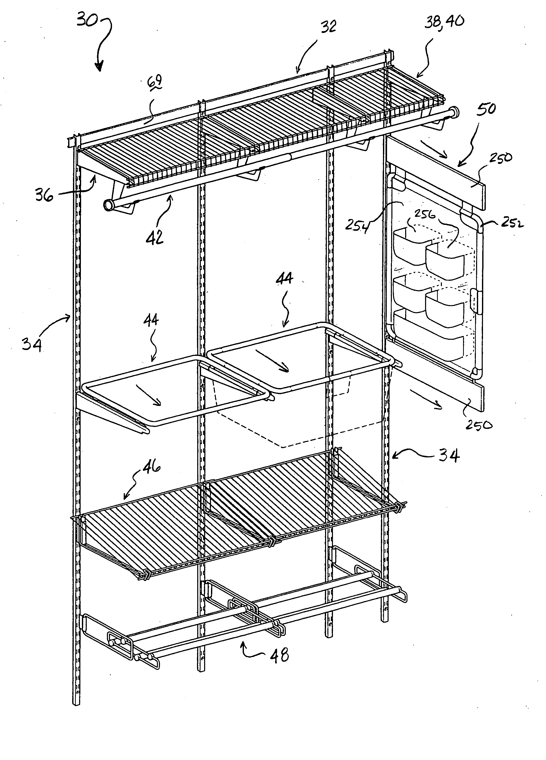 Top rail assembly for adjustable organizer system