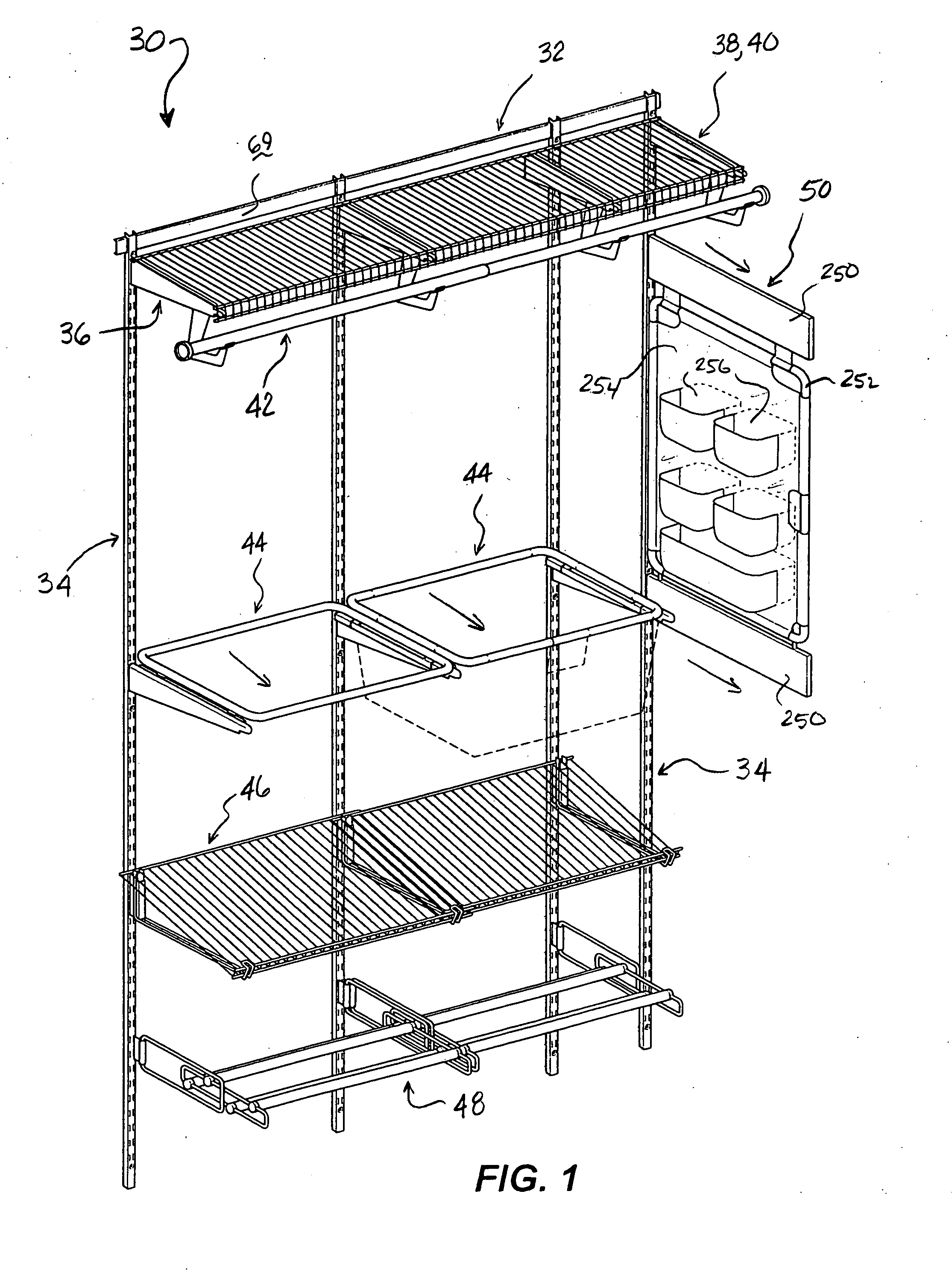 Top rail assembly for adjustable organizer system