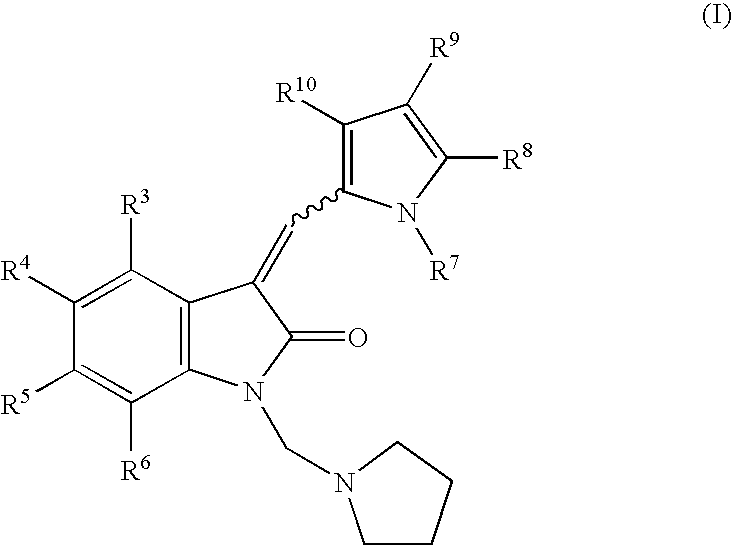 1-(Pyrrolidin-1-ylmethyl)-3-(pyrrol-2-ylmethylidene)-2-indolinone derivatives