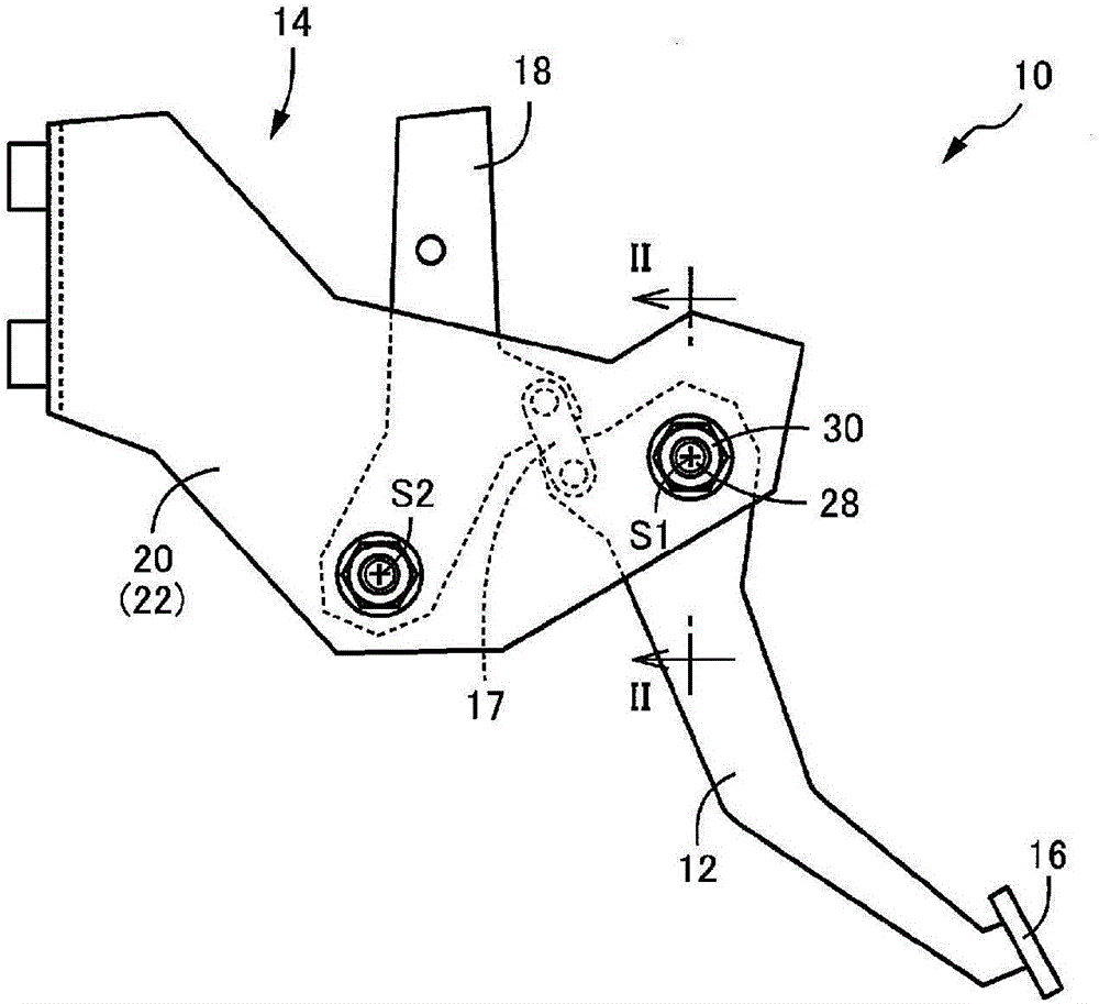 Bearing structure for vehicle pedal device and flanged bushing