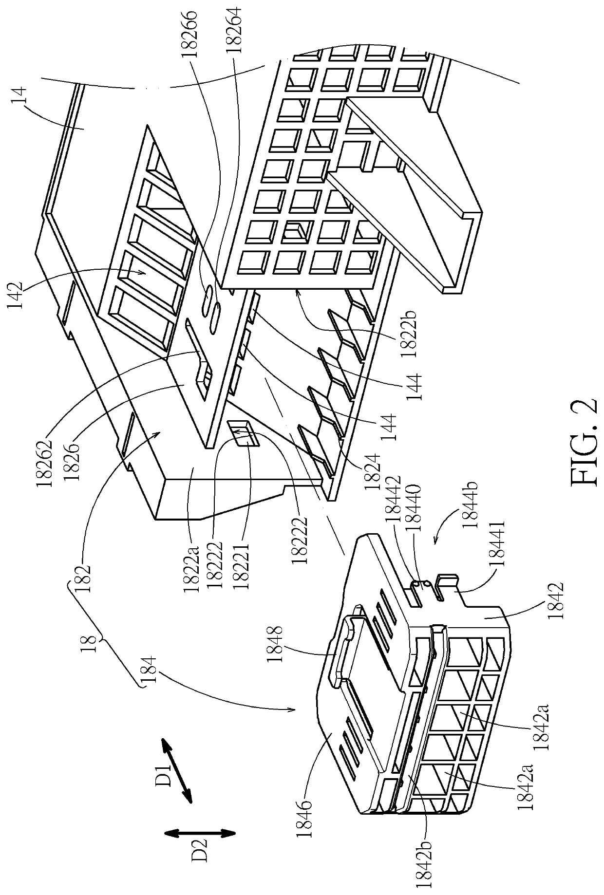 Expansion card holding mechanism with a flow-guiding through hole aligned with a vent of a flow guiding structure in a device casing