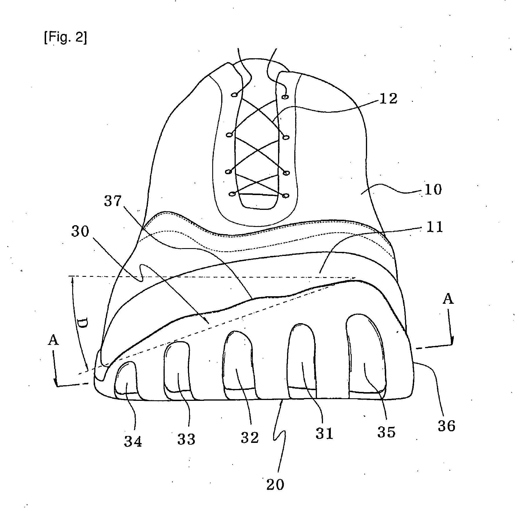 Toe cap for footwear, and outsole integrated with toe cap