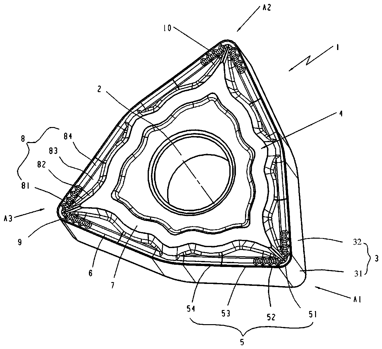 A double-sided groove cutting insert