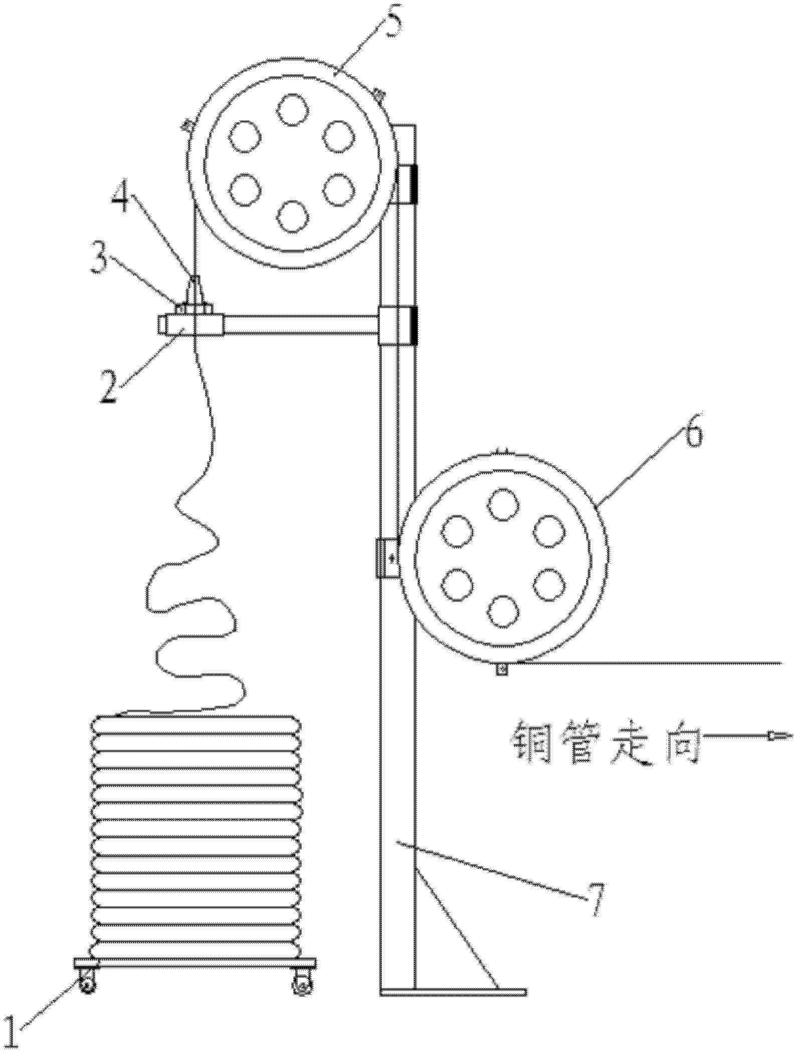 Unreeling device in copper tube