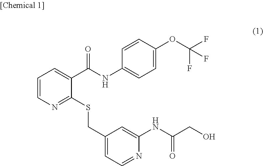 2-[[[2-[(hydroxyacetyl)amino]-4-pyridinyl]methyl]thio]-n-[4-(trifluoromethoxy)phenyl]-3-pyridinecarboxamide benzenesulfonate, crystal of same, crystal polymorph thereof, and methods for production thereof