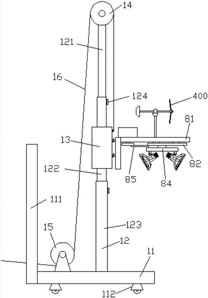 Stage illuminating lamp assembly convenient to lift