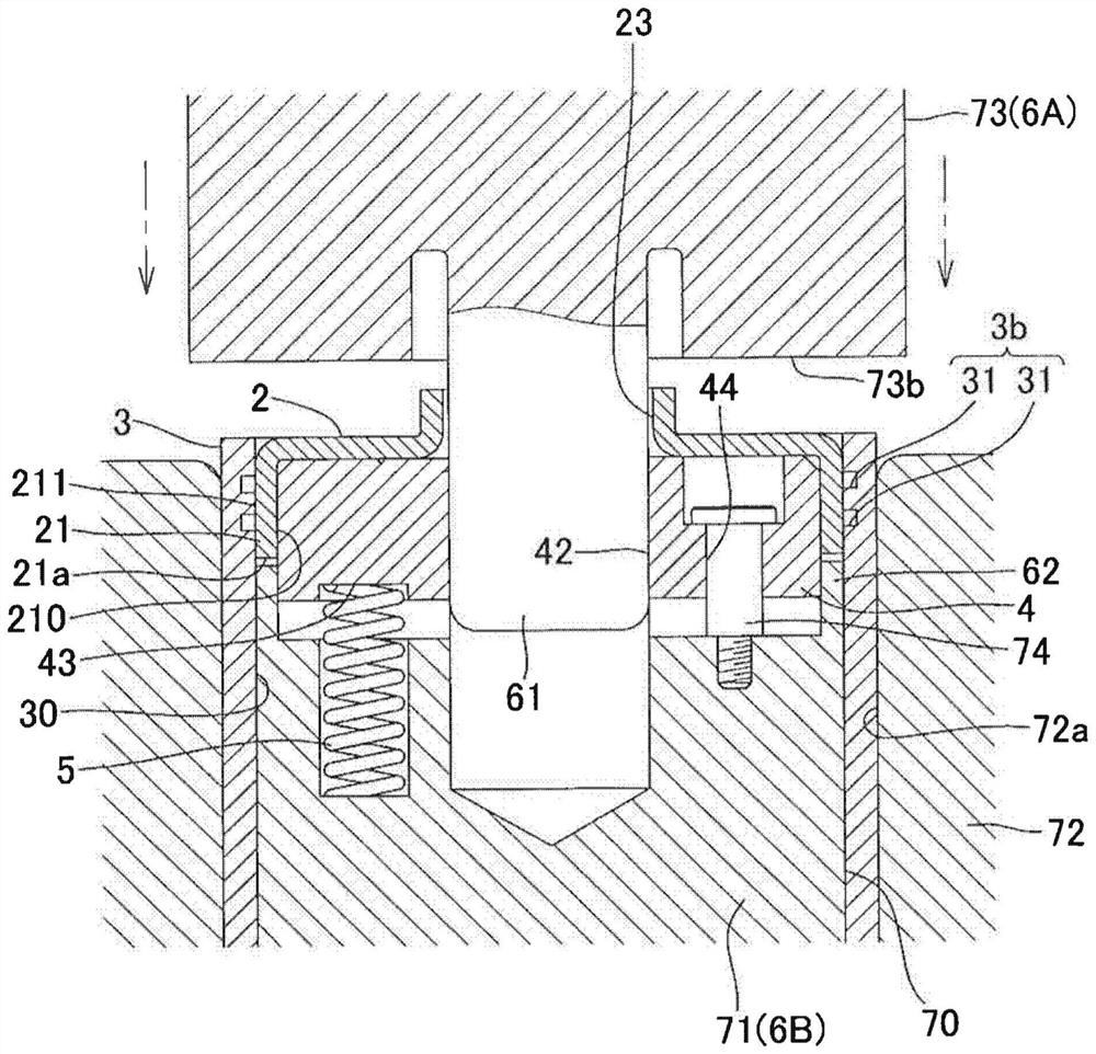 Riveted assembly of metal plate-like body and column-like body, and manufacturing method and device thereof