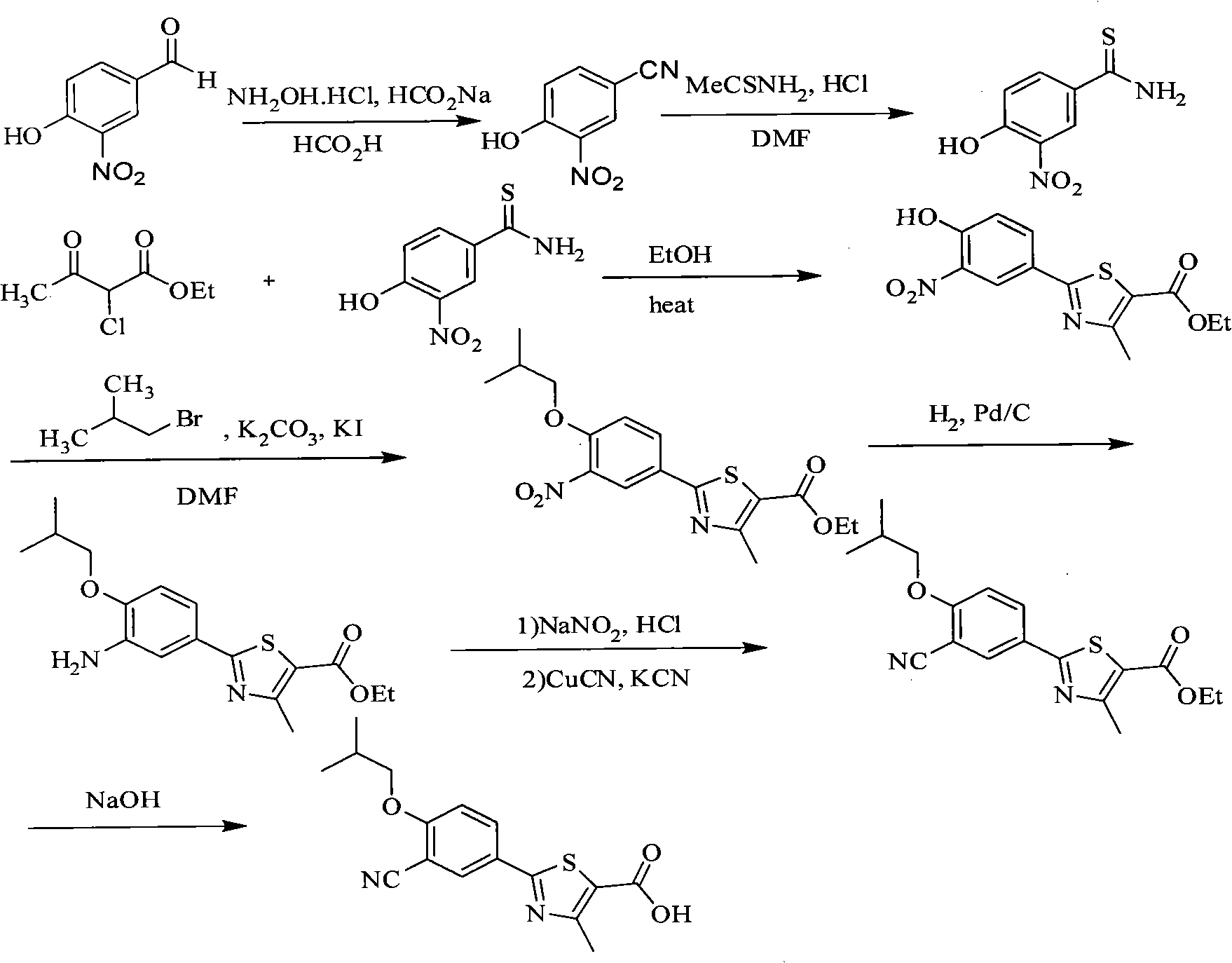 Synthesis method of 2-(3-cyan-4-isobutoxy) phenyl-4-methyl-5-thiazole formic acid