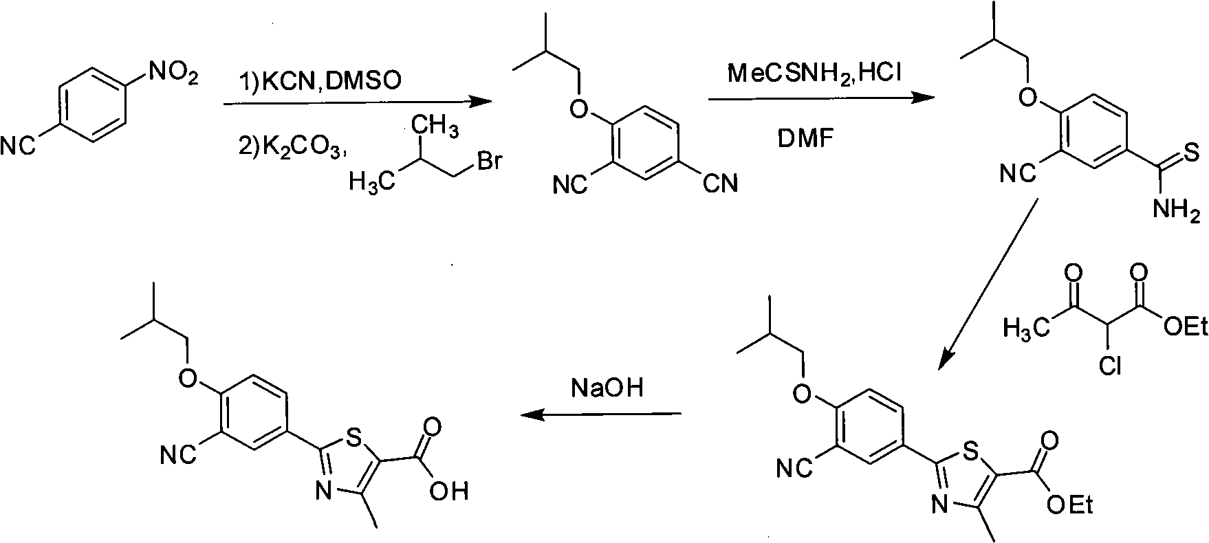 Synthesis method of 2-(3-cyan-4-isobutoxy) phenyl-4-methyl-5-thiazole formic acid