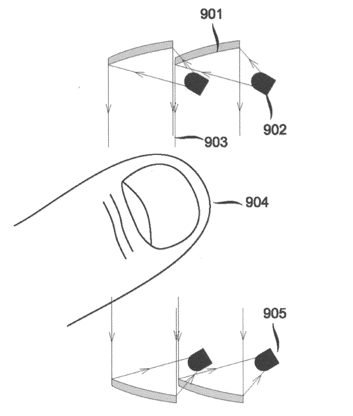 Optical touch screen systems using wide light beams