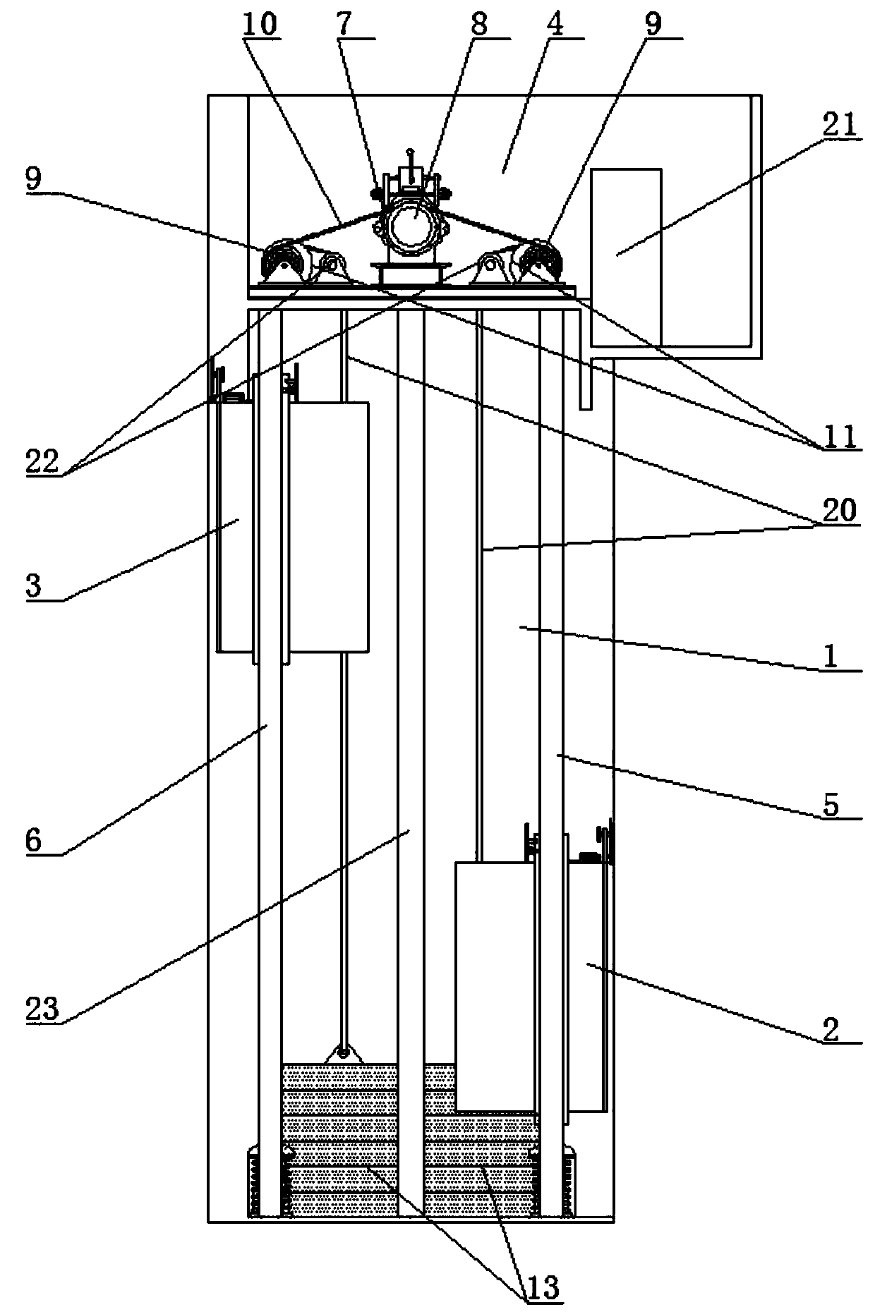 Counterweight elevator with unbalance adjusting device