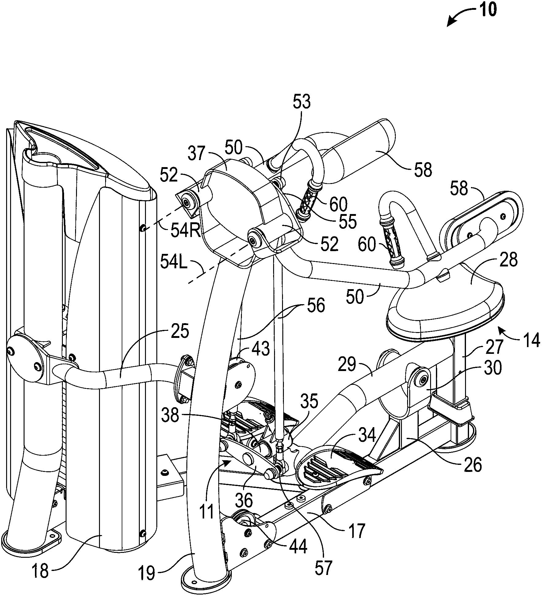 Lateral deltoid exercise machine with rocking user support