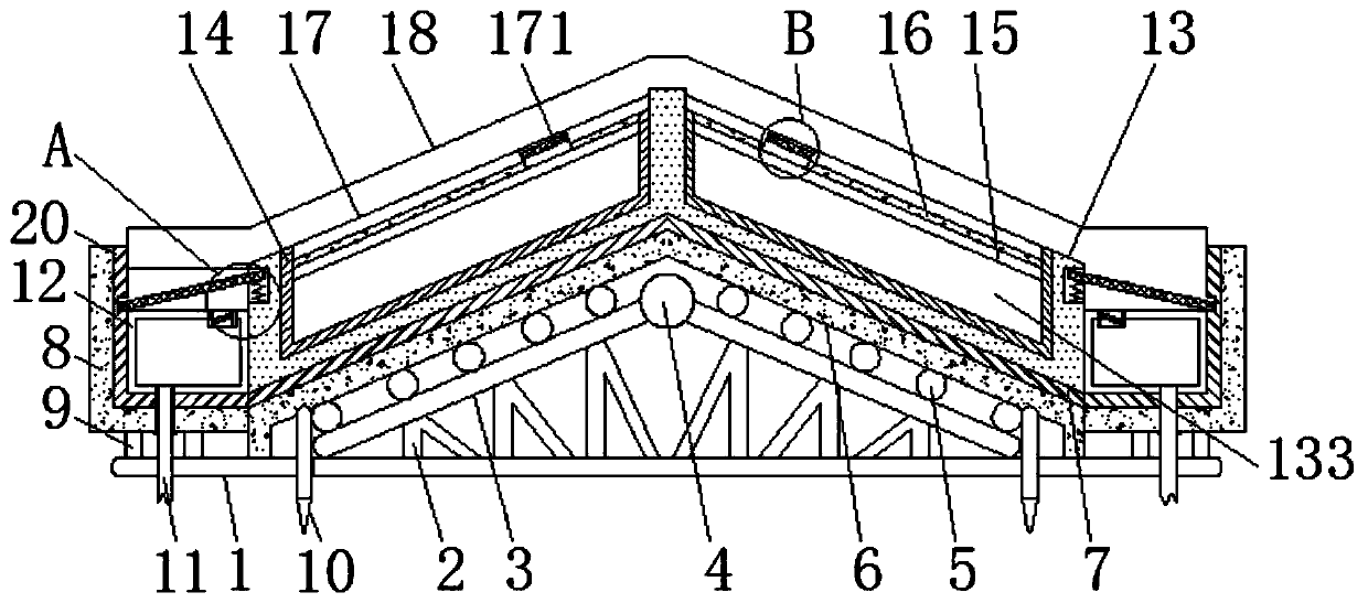 Roof structure for energy-saving building with rainwater collection and utilization