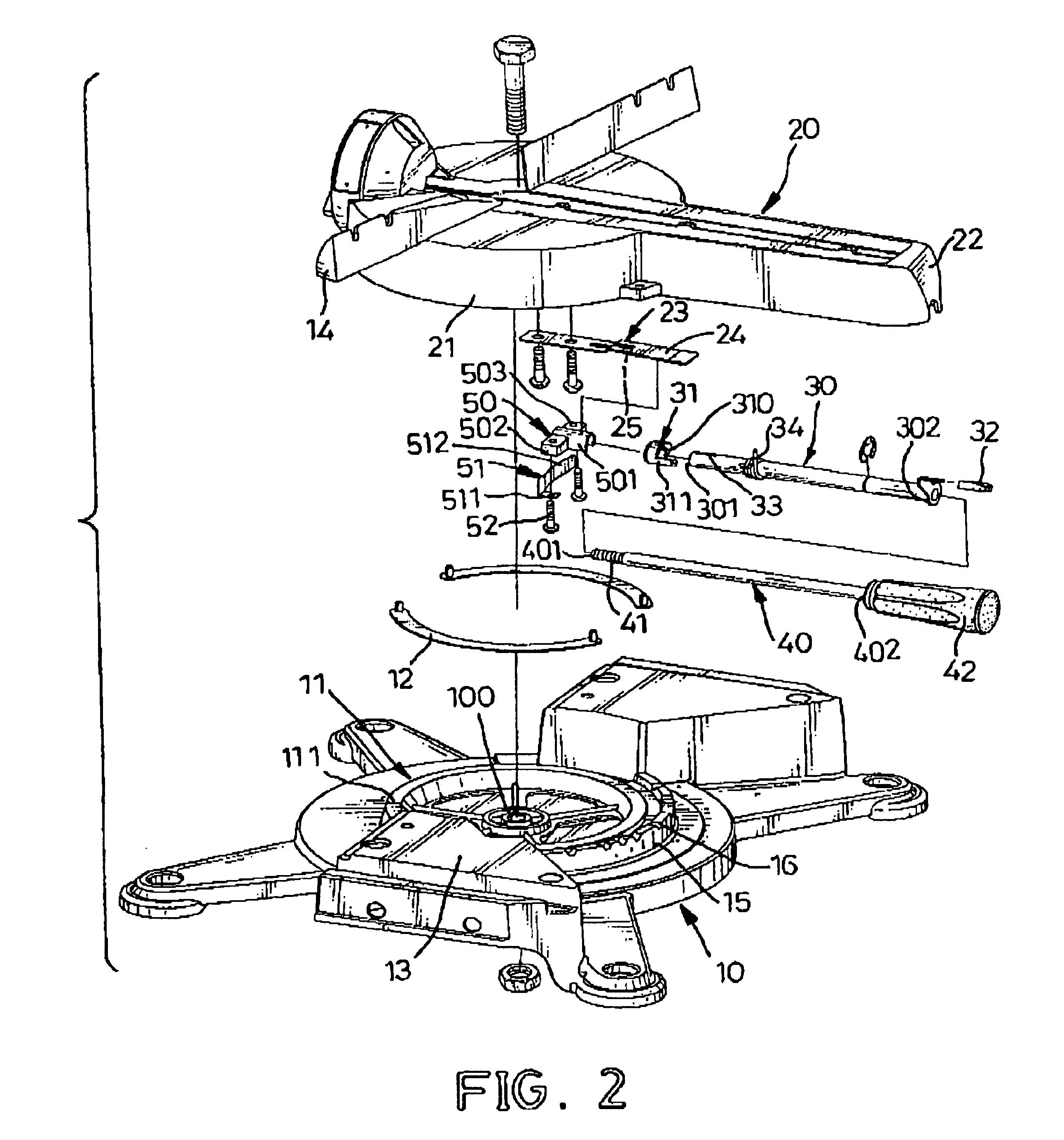 Adjustment device for a compound miter saw