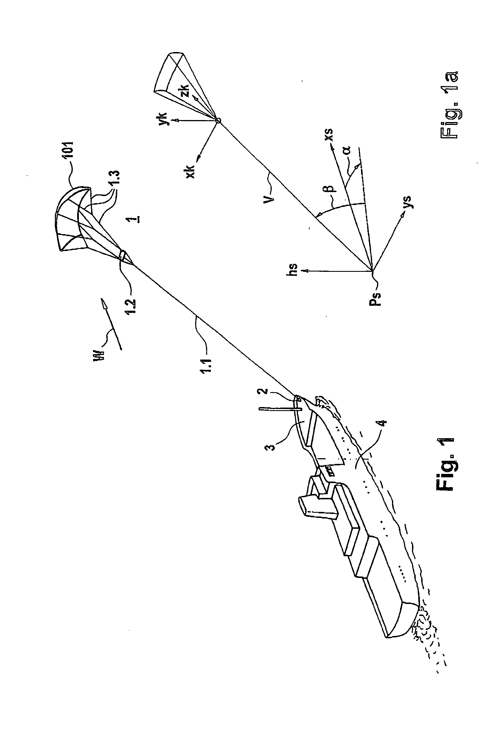 Placement system for a flying kite-type wind-attacked element in a wind-powered watercraft