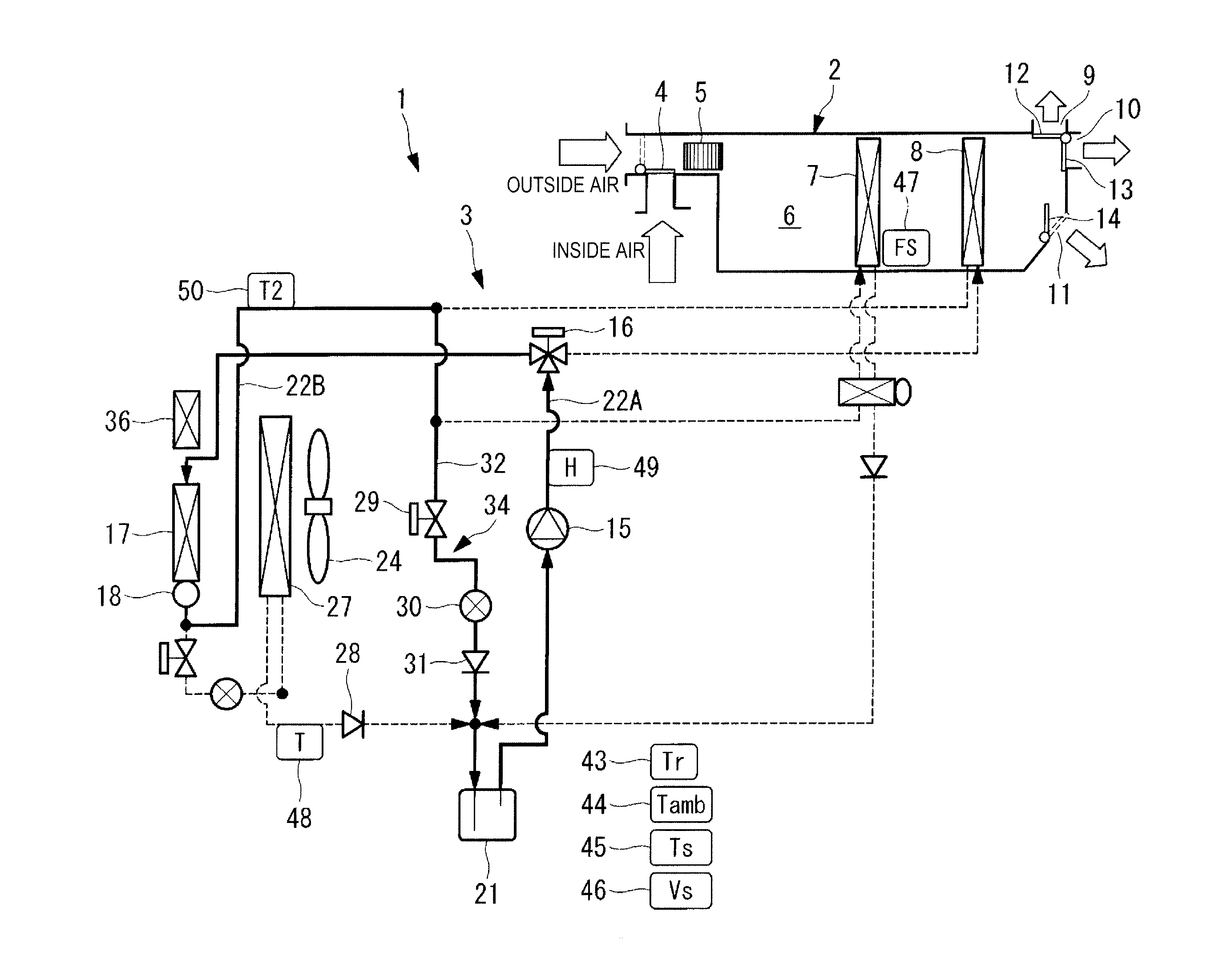 Heat-pump-type vehicle air conditioning system and defrosting method thereof