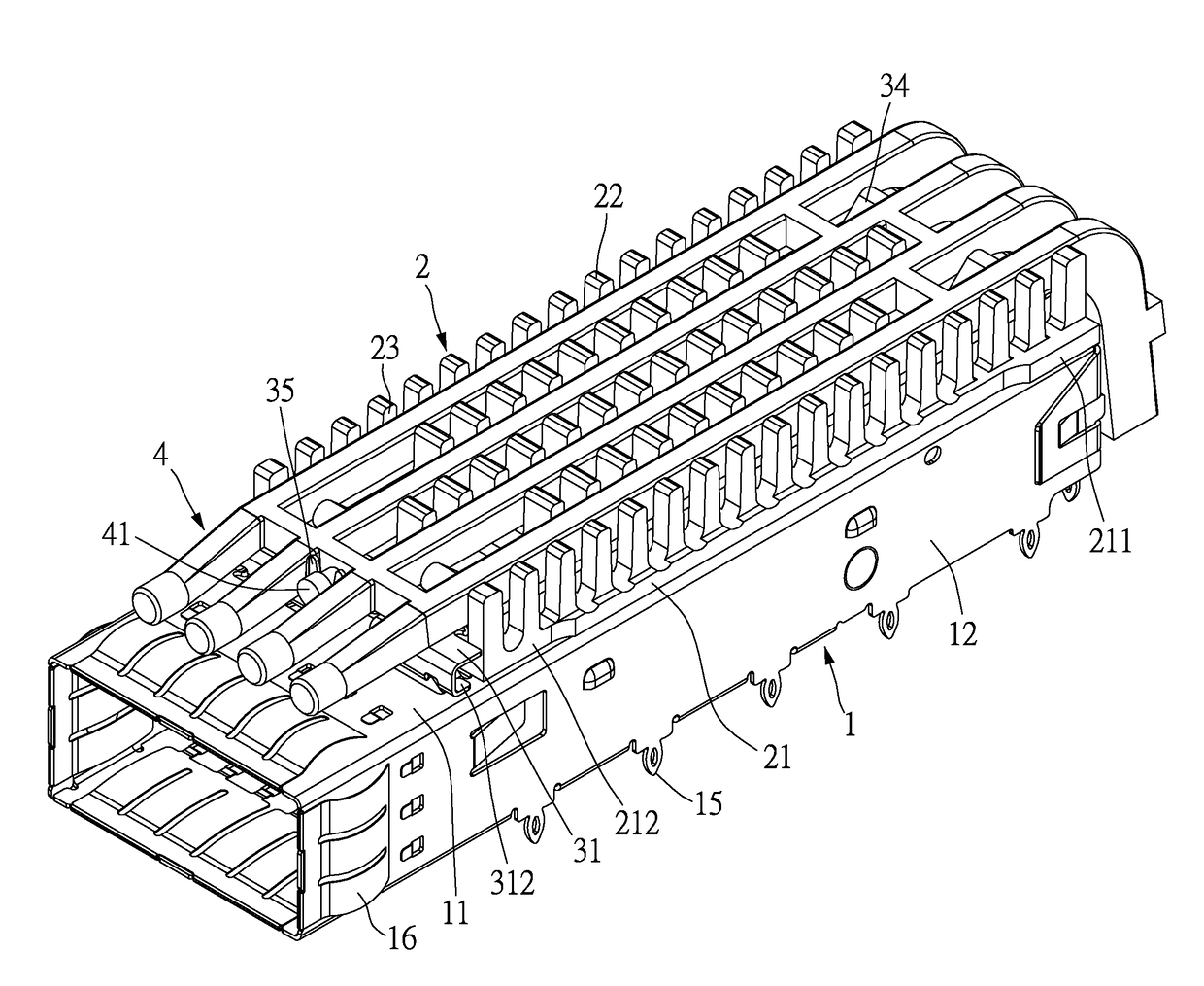 Connector housing with heat dissipation structure