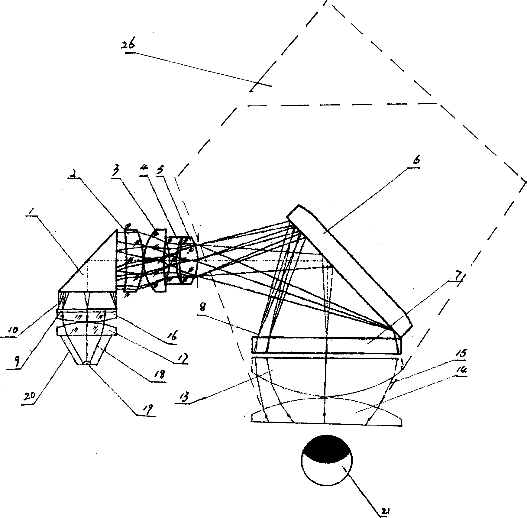 Designing method of secondary enlarging close eye big visual angle imaging apparatus