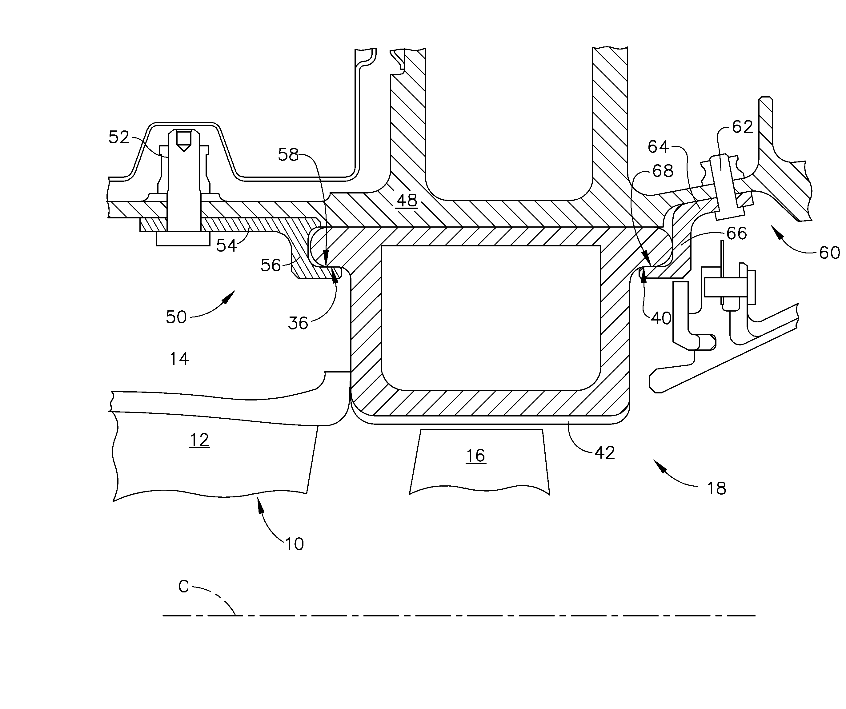 Chordal mounting arrangement for low-ductility turbine shroud