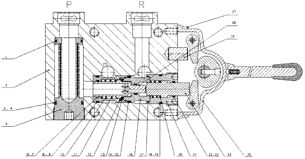 Main liquid inlet manual control valve provided with rapidly-replaced filter element